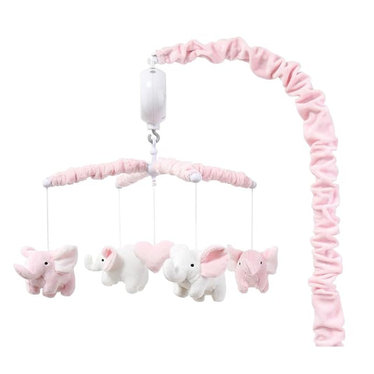 The Peanutshell Crib Mobile for Girls - Soft Pink Musical Baby Crib Mobile with 12 Lullabies, Cute Elephant Baby Pink Elephant Nursery Decor