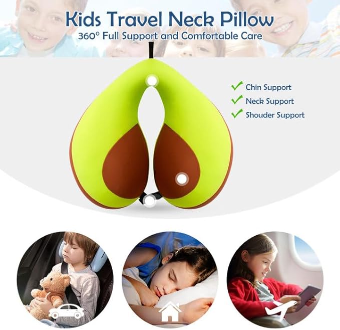 MOOB Neck Pillows for Kids,Traveling Gifts for Toddler & Children U-Shape Car Seat Head Travel Neck Pillow,Toddler Neck Pillow for Carseat Green Brown