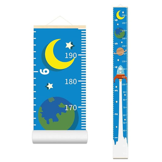 Baby Height Growth Chart - Canvas Height Chart for Kids Baby Child Toddler Boys Girls Growth Chart for Wall Room Nursery Decor Hangable and Removable Measuring Wall Ruler (Rocket, Beige Wood)