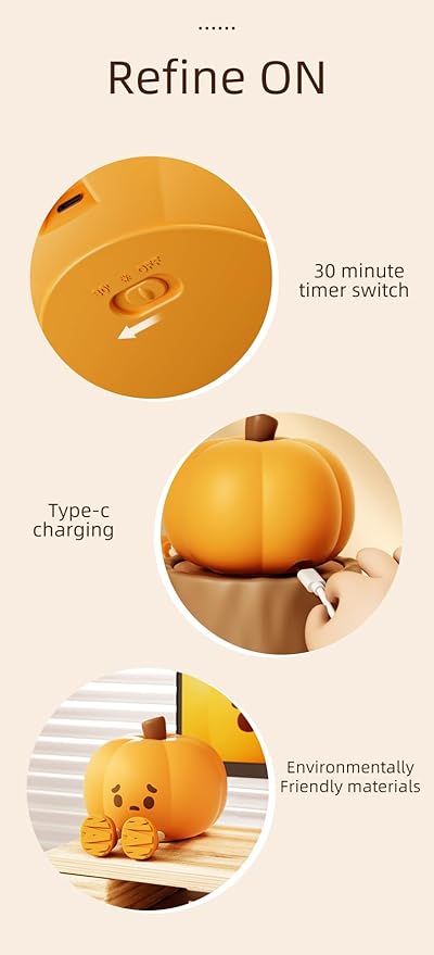 ATSUI Pumpkin Night Light, Halloween LED Squishy Novelty Lamp, Food Grade Silicone, Dimmable, Rechargeable Breastfeeding Nursery Nightlight for Desk Decor, Funny Gifts Stuff for Kids Women Boys Girls