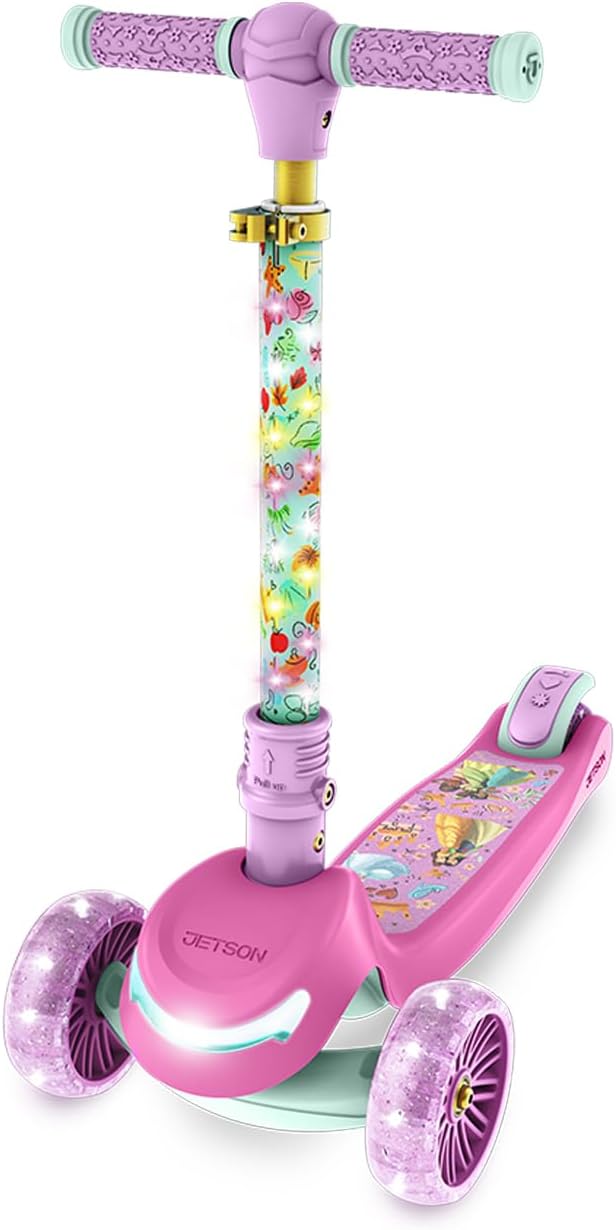 Jetson Character Kids Kick Scooter, LED Lights on Stem & Light-Up Wheels, Lightweight Frame, Height-Adjustable Handlebar, Lean-to-Steer System, Easy-Fold Mechanism