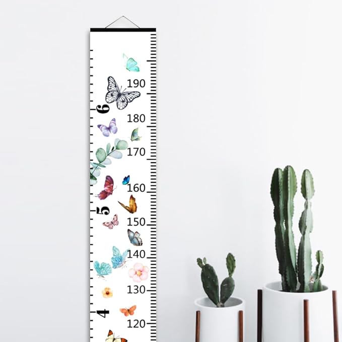 Baby Growth Chart for Wall - Height Chart for Kids Nursery Decor Wall Hanging Measurement Ruler with Black Wood Scroll Toddlers Room Decor Birthday Christmas Gifts for Boys Girls 79"X7.9" (Butterfly)