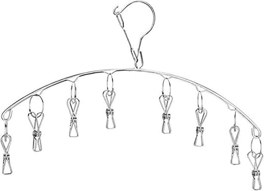 Portable Stainless Steel Clothes Pins Heavy Duty Laundry Drip Hanger with 8 Clips Hanging Drying Rack Closet Organizer