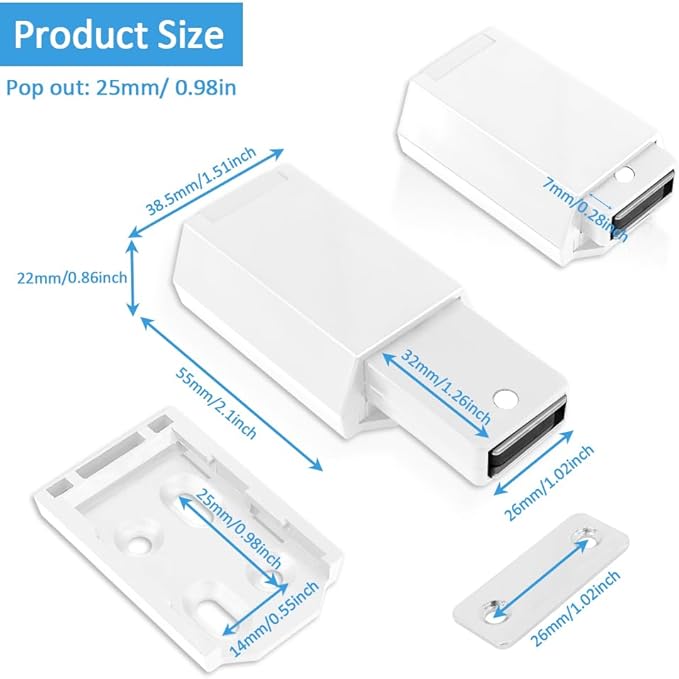 Heavy Duty Push to Open Door Latch,10 Pack White Magnetic Push Latches, Hidden Push Touch Latch Hardware for Push to Open Cabinet,Magnetic Door Catch for Cabinet Drawer Wardrobe Kitchen Door