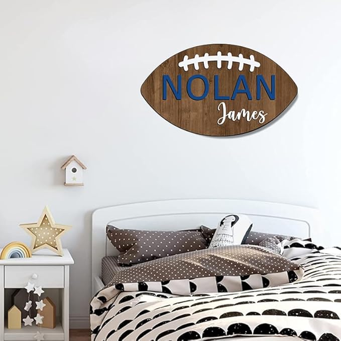 Personalized Football Name Sign, Wooden Name Sign, Football Nursery Decor, Baby Name Sign Wood Sign, Nursery Name Sign for Baby Boys, Football Gift, Kids Room Decor gift/20