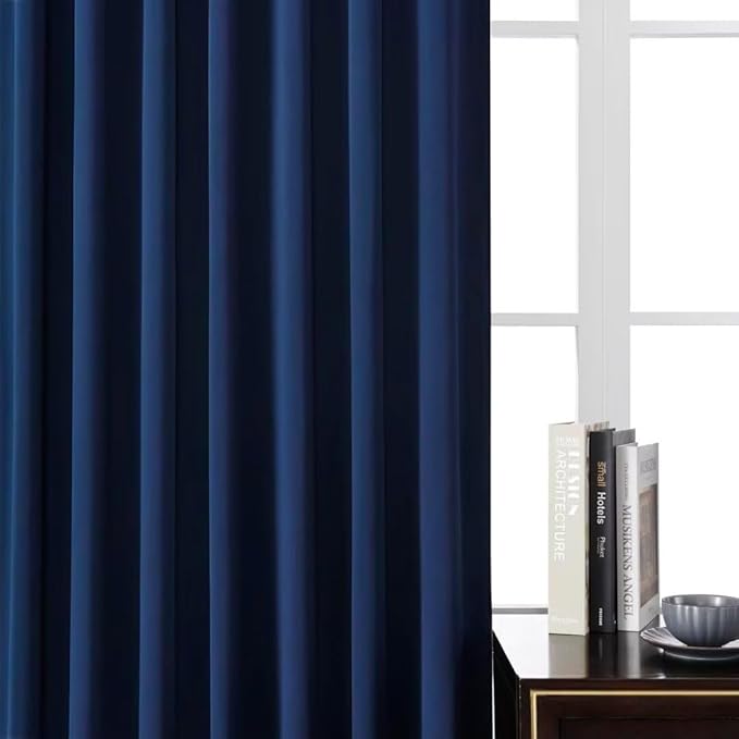Joydeco Blackout Curtains 96 Inches Long, Thermal Insulated Black Out Curtains 2 Panels Set for Bedroom, Room Darkening Drapes for Living Room Window (W52 x L96 Inch, Navy Blue)