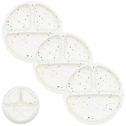 WeeSprout Suction Plates for Babies & Toddlers - 100% Silicone, Dinnerware Stays Put, Divided Design for Picky Eaters, Microwave & Dishwasher Friendly, 3 Pack