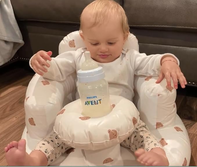 Baby Inflatable Seat for Babies 3-36 Months, Built in Air Pump, Olive Baby Support Seat Summer Toddler Chair for Sitting Up, Baby Shower Chair Floor Seater, Infant Back Support Sofa, Green