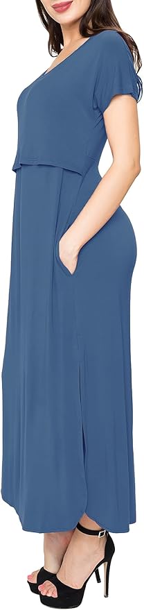 Smallshow Women's Maternity Nursing Dresses Split Long Dress for Breastfeeding