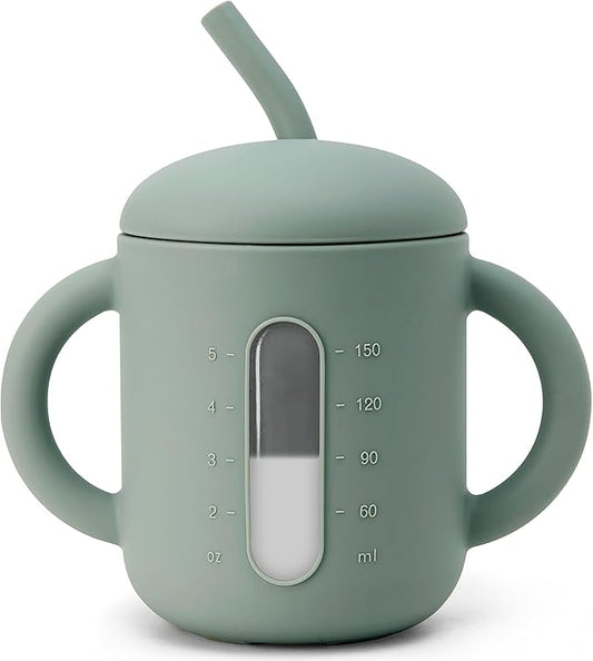 SAMiGO Silicone Sippy Cup, Baby Straw Cup for 6 12 18 Months, Sippy Cup with Straw for Toddlers 1-3 Years, Baby Water Cup for Drinking and Training, 6 oz