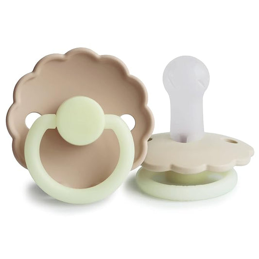 FRIGG Daisy Night SilkySoft Silicone Baby Pacifier | Made in Denmark | BPA-Free (Croissant/Cream, 6-18 Months)