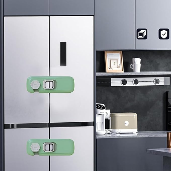 2x Child Kid Lock Fridge, Freezer, Cabinet Catch Baby Safety Lock Door Safe (Blue)