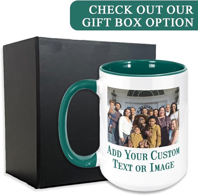 Personalized Coffee Mug, Custom Photo Text 15 Oz Ceramic Mug, Customized Picture Name Tea Cup, Unique Gift Idea, Taza Cafe Personalizadas Fotos, Cute Custom Gifts Mom Women Men, Father's Day, Green