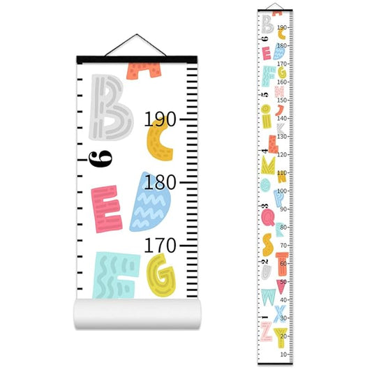 Colorful Alphabet Growth Chart for Kids Baby Height Chart Ruler Removable Canvas Wooden Frame Hanging Wall Rulers Measurement Charts for Toddler Room Nursery Decor - 79"X7.9" with Black Wood