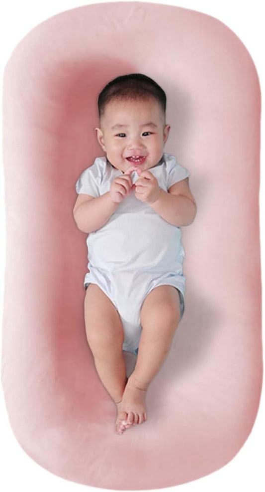 Baby Lounger for Newborn, Soft Organic Cotton Breathable Infant Lounger for for Home and Travel (Pink)