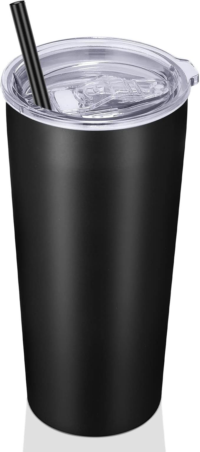 VEGOND 20oz Tumbler Bulk with Lid and Straw 1 Pack, Stainless Steel Vacuum Insulated Tumbler, Double Wall Coffee Cup Travel Mug, Black