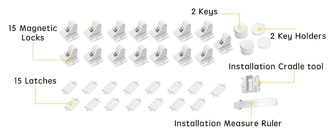 Vmaisi Baby Proofing Magnetic Cabinet Locks (15 Locks and 2 Keys)