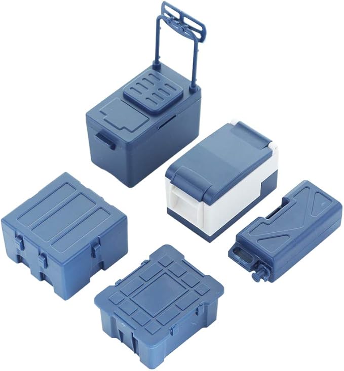 5PCS Plastic RC Mini Tool Set/Fishing Box/Medical Chest/Refrigerator/Fuel Tank/Tool Case Compatible with traxxas TRX4 Axial SCX10 1/10 1/8 RC Crawler Climbing Car Simulation Decoration(Blue)