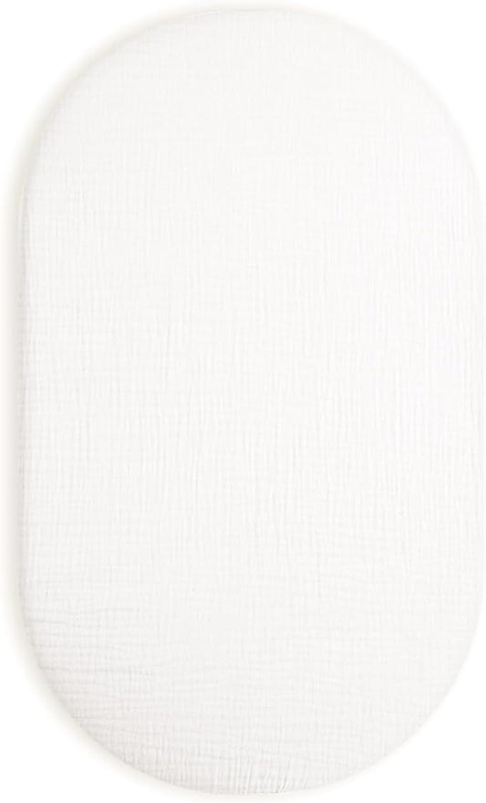Bassinet Sheet for Baby Boy and Girl, Fitted Sheets for Rectangle, Oval, Hourglass Bassinet Mattress, Muslin Moses Basket Sheets with Neutral Style (White)