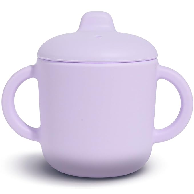 6 Months+ Sippy Cups with Handles,Small Silicone Sippy Cups Leak Proof 5oz,No Spill Sippy cups for Toddlers (Soft Lilac)