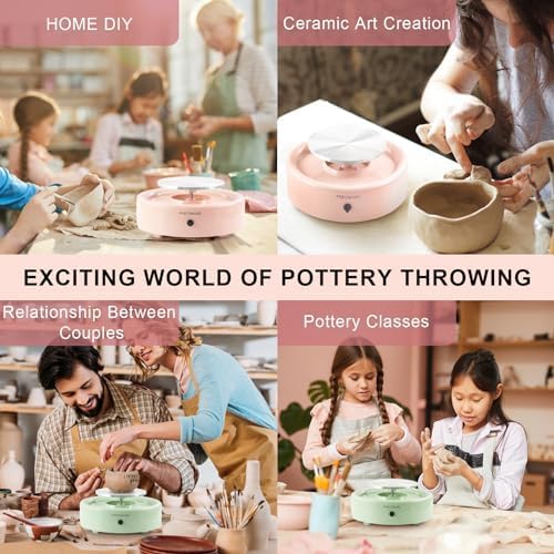 Mini Pottery Wheel Kit - 6" Pottery Wheel for Kids, Teens & Adults Beginners, 2 Lb Air Dry Clay & 18PCS Clay Tools Included, Crafts for Home DIY, Ceramic Work & Art Creatio