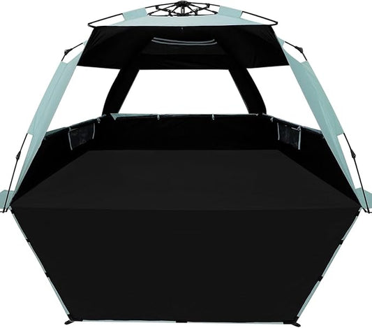 WhiteFang Deluxe Pop Up Beach Tent Sun Shade Shelter for 3-4/5-6 Person, UV Protection, Extendable Floor with 3 Ventilating Windows Plus Carrying Bag, Stakes, and Guy Lines