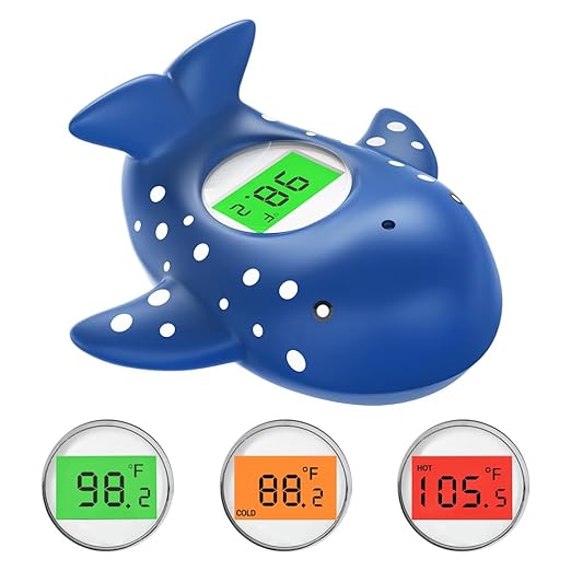 Baby Bath Thermometer, Infant Digital Water Thermometer Safety with 3 Color Backlit and Temperature Warning, Room Thermometers Floating Toy for Infant, Toddler, Bathtub, Swimming Pool (Navy Blue)