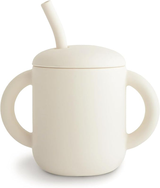 mushie 100% Silicone Training Cup & Straw for Toddlers | 6 Months+ (Ivory)