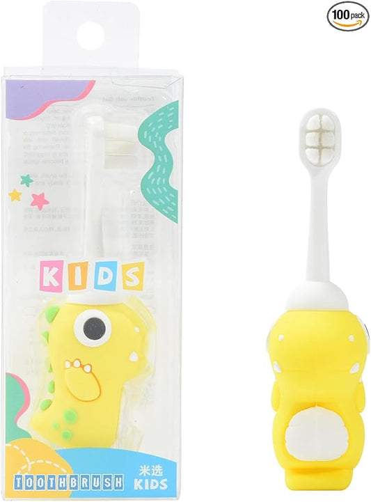 Neverfade Dinosaur Kids Toothbrush - Extra Soft Wide Head Toothbrush Tor Baby, 0.08mm Soft Filament Toddler Toothbrush for Kids 2-4,Make Brushing Fun and Protect Kids Delicate(Yellow)