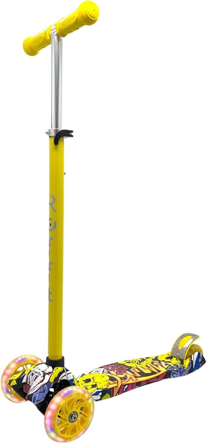 Maxi Scooter for Kids Ages 6-12 Lean-to-Steer 3 Wheel Scooter for Kids Ages 6-12 PU Light-Up Wheels Kids Scooter Adjustable Height Light Weight Aluminum Scooters T-Bar Colorful Design Printed