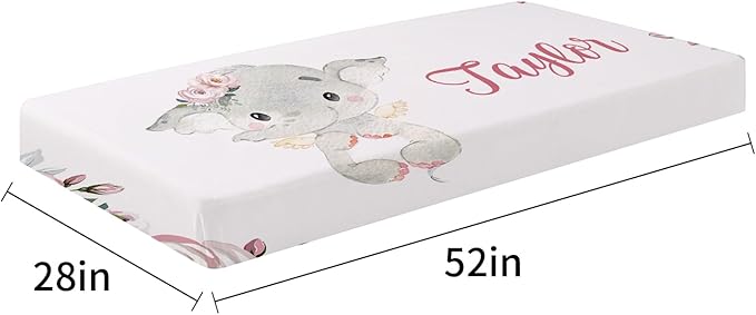 Personalized Baby Crib Bedding Set - Custom Name Lovely Elephant Design 3 Pcs Set - Soft Blanket with Double Layer Dotted Backing, Fitted Sheet, Room Rug for Newborns Boys Girls Shower Gift