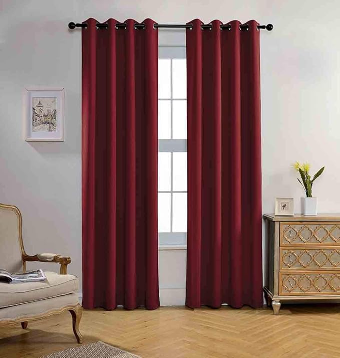 MIUCO Room Darkening Textured Grommet Curtains Blackout Curtains for Window Treatment 2 Panels 52x84 Inch Long Burgundy