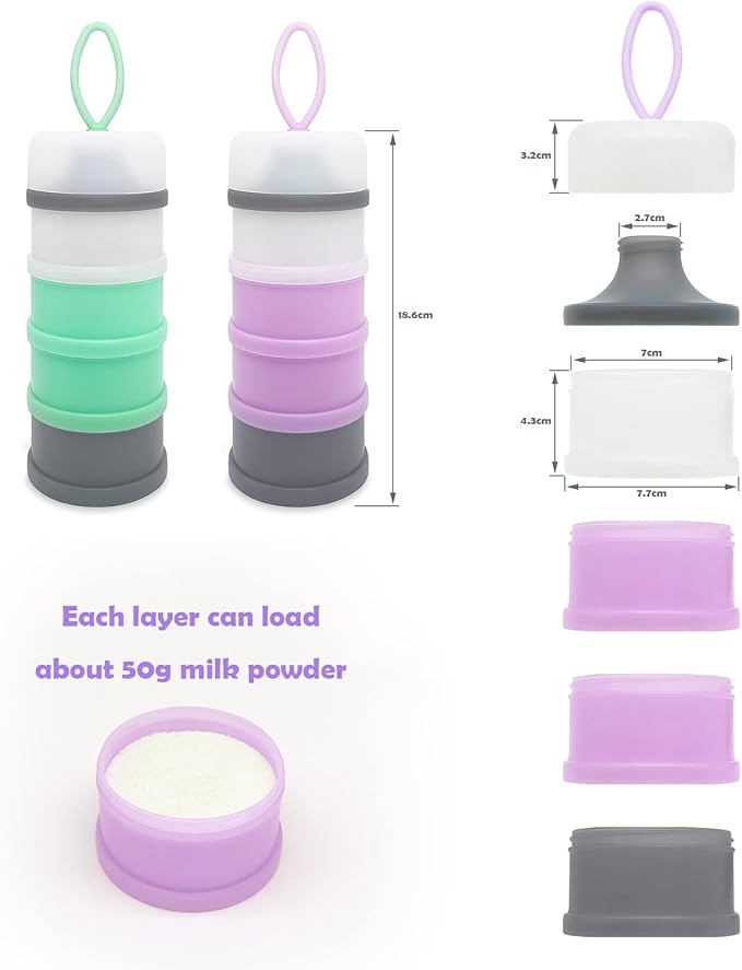 Baby Formula Dispenser, Formula Container, Portable Milk Powder Dispenser Container, Baby Feeding Travel Storage Container, Non-Spill Stackable Baby Snack Storage Container, BPA Free, 2 Packs