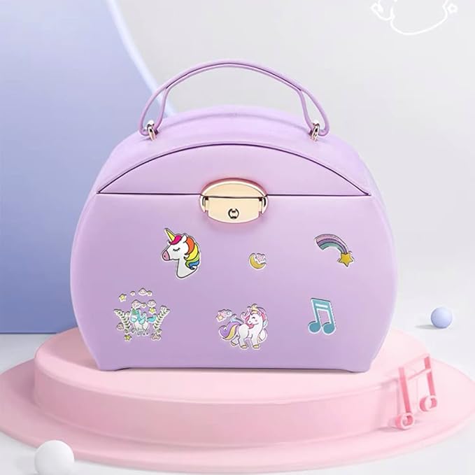 Vlando Musical Jewelry Box with Spinning Ballerina, Lockable Girls’ Jewelry Organizer for Necklaces Rings and Hair Accessories, Gift for Girls and Kids, Purple