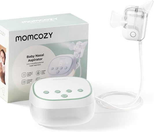Momcozy BreezyClear Pro™ Nasal Aspirator for Baby, Hospital-Grade 75 kPa Nose Sucker with 9 Adjustable Suction Levels, Electric Nose Cleaner for Toddler, Light & Music Soothing