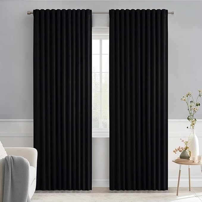 MIULEE Black Back Tab Blackout Curtains 84 Inch Length 2 Panels Set for Living Room Bedroom, Halloween Rod Pocket/Pinch Pleat Thermal Insulated Room Darkening Pleated Light Blocking Drapes, W66 x L84