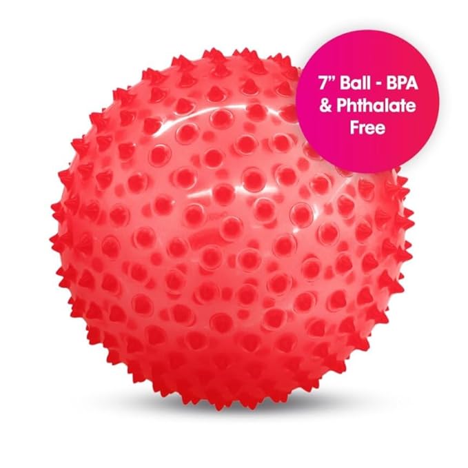 Edushape Original Sensory Ball for Baby - 7" Deflated with Pump, Transparent Red, Enhances Gross Motor Skills for Kids 6 Months & Up