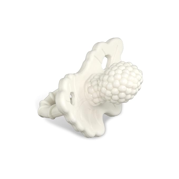 RaZbaby RaZberry Silicone Teether Pacifier – Teething Relief for Infants, Food-Grade, BPA-Free, Hands-Free Design, Natural Berrybumps Fruit Texture for Sensory Development, Freezable – Coconut
