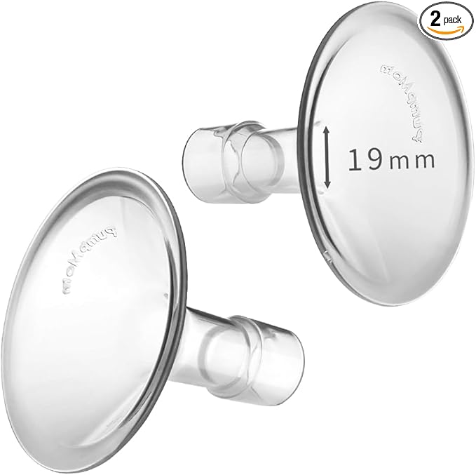 PumpMom-us 19mm Shields Compatible with Medela Breast Pump Parts, Replace Flange Accessories for PersonalFit, Freestyle, Harmony, Maxi, Flex Connector, PersonalFit Flex Breast Shield, 2pcs (19mm)