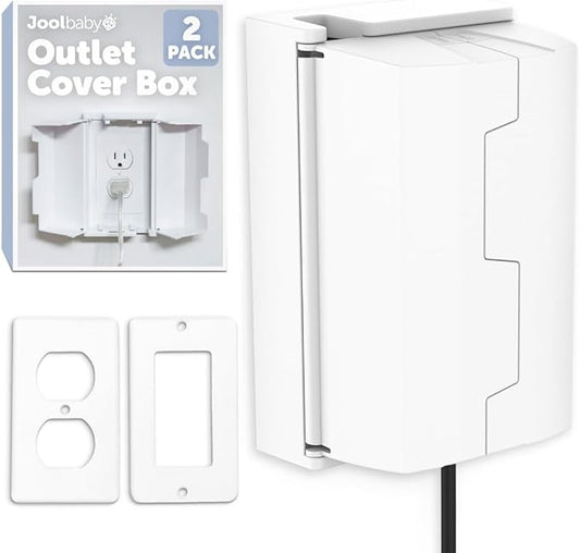Outlet Cover Box for Child Safety (2 Pack) Duplex & Decorator Electrical Outlet Plates, Concealed Access Buttons, and Spacious Compartment - Jool Baby