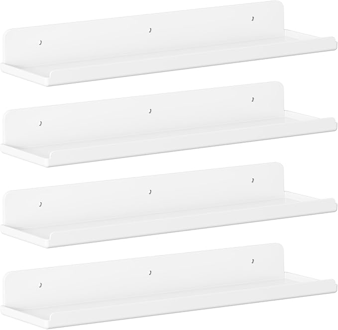 Lifewit Floating Shelves for Wall, 4 Pack White Acrylic Shelf 15" Room Decor for Bookcase/Vinyl Record Display/Photo/Picture in Bedroom, Living Room, Bathroom, Kitchen Storage and Organization