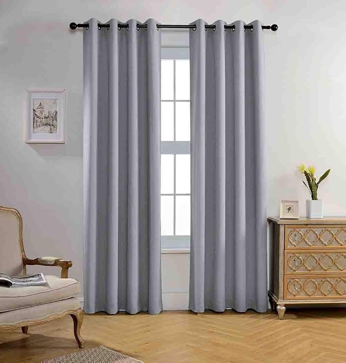 MIUCO Room Darkening Textured Grommet Thermal Insulated Blackout Curtains for Doors Set of 2 52x95 Inch Long Silver