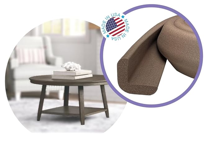 Kidkusion Baby Proof Edge Guards for Safety | Made in The USA | 48 Feet | Brown | Edge Protectors for Furniture, Tables, Fireplaces | Heavy Duty Tape Included