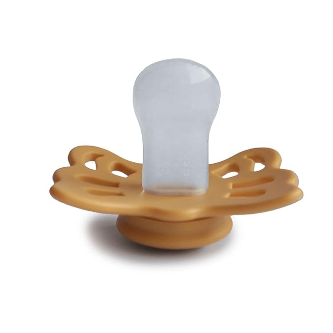 FRIGG Butterfly Anatomical SilkySoft Silicone Baby Pacifier | Made in Denmark | BPA-Free (Honey Gold/Cream, 0-6 Months)