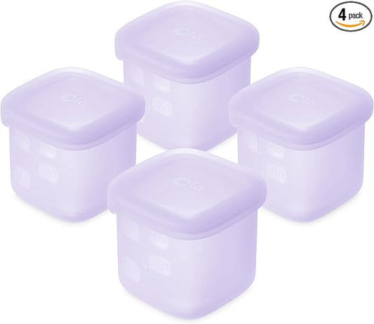 Olababy Clear Sense Silicone Storage Containers 4pk for Baby Food, Snacks, Formula, Puree, Sauce & More | Micro Plastic & BPA-Free | Daycare Essentials for Toddlers and Kids (Lilac, 4 oz / 120 ml)