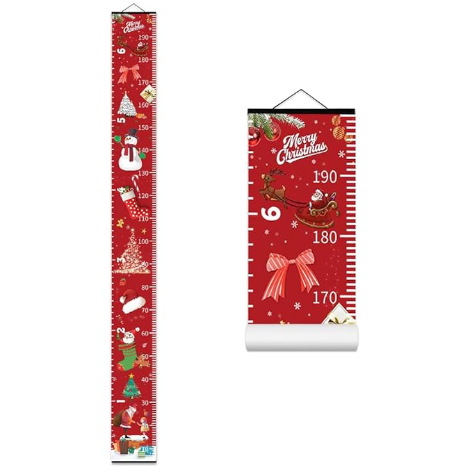Christmas Decorations, Growth Chart for Wall, Height Chart for Kids, Xmas Nursery Decor, Hanging Ruler Wall Decor, Baby Room Decor, Christmas Gifts for Boys Girls - 76.7 x 7.9 inch with Black Wood
