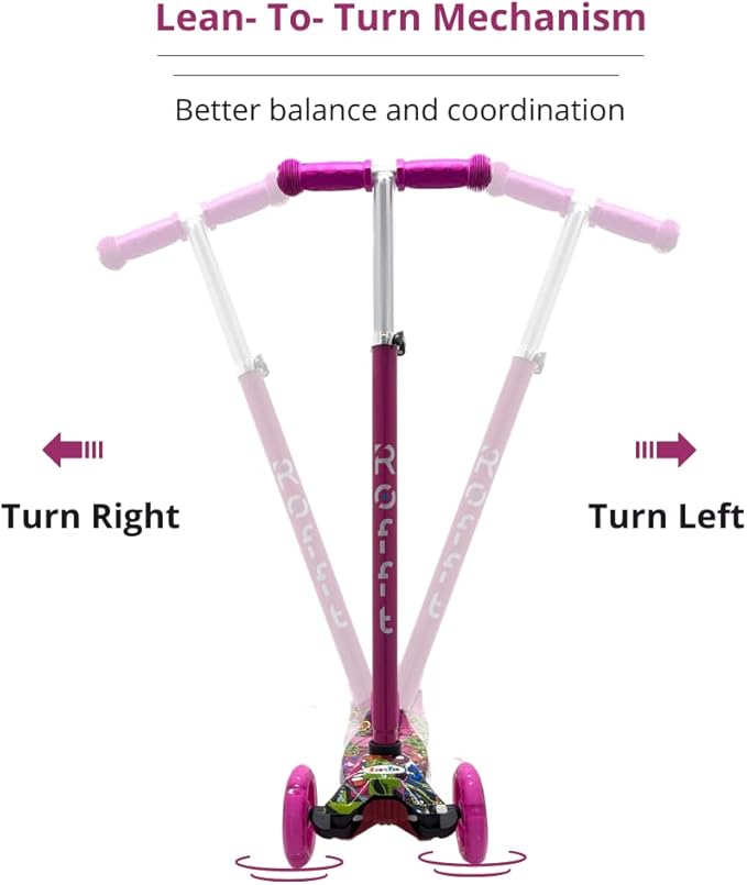 Maxi Scooter for Kids Ages 6-12 Lean-to-Steer 3 Wheel Scooter for Kids Ages 6-12 PU Light-Up Wheels Kids Scooter Adjustable Height Light Weight Aluminum Scooters T-Bar Colorful Design Printed