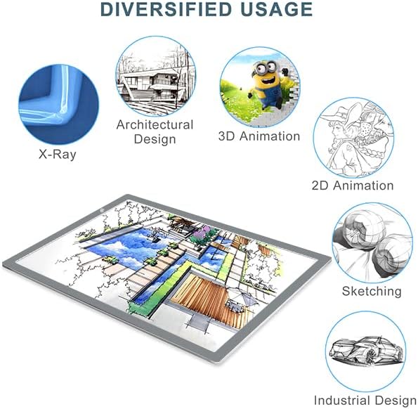 LitEnergy A2 LED Copy Board Light Tracing Box, Ultra-Thin Adjustable Artcraft LED Trace Light Pad for Tattoo Drawing, Streaming, Sketching, Animation, Stenciling (Silver)