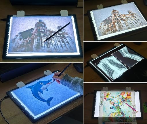 Elice A4 LED Tracing Light Box with 4 Clips, Ultra-Thin Diamond Art Light Board, Bright Light Pad, Lightbox for Tracing and Drawing, Artcraft Light Table for Weeding Vinyl, Diamond Painting, Sketching