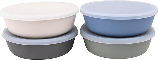WeeSprout Bamboo Kids Bowls with Lids, Set of Four 15 oz Kid-Sized Bamboo Bowls, Bamboo Kid Bowls with Lids for Leftovers, Dishwasher Safe (Blue, Green, Gray, & Beige)